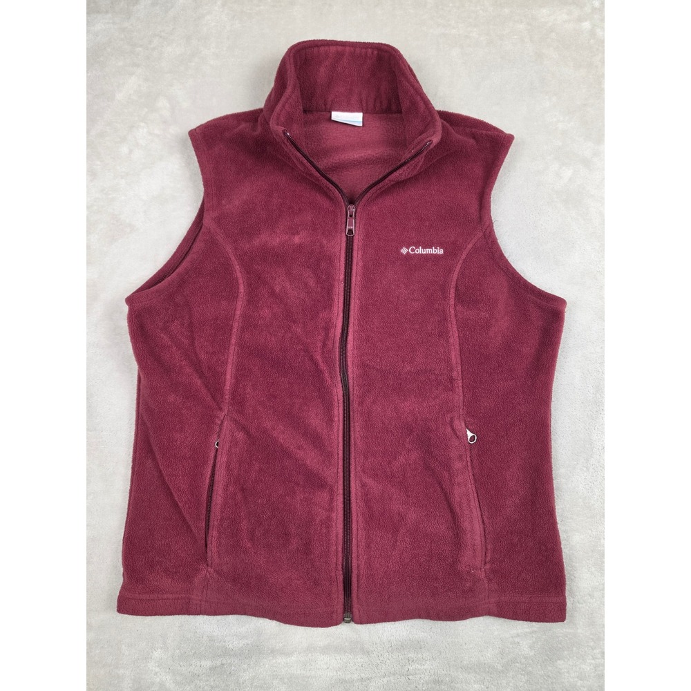 Columbia Fleece Vest Women XL Burgundy Full Zip Layering Soft Outdoor